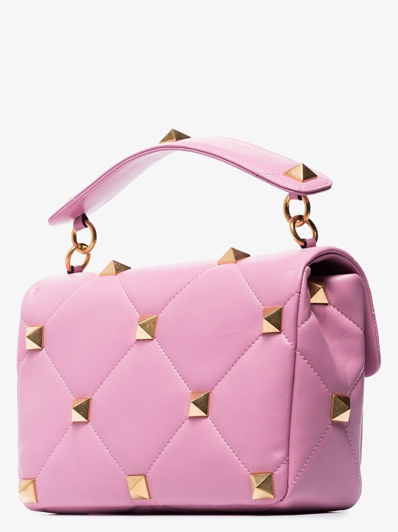 Pink Roman Stud Large Leather Shoulder Bag