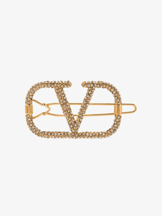 Gold Tone Vlogo Signature Crystal Hair Clip