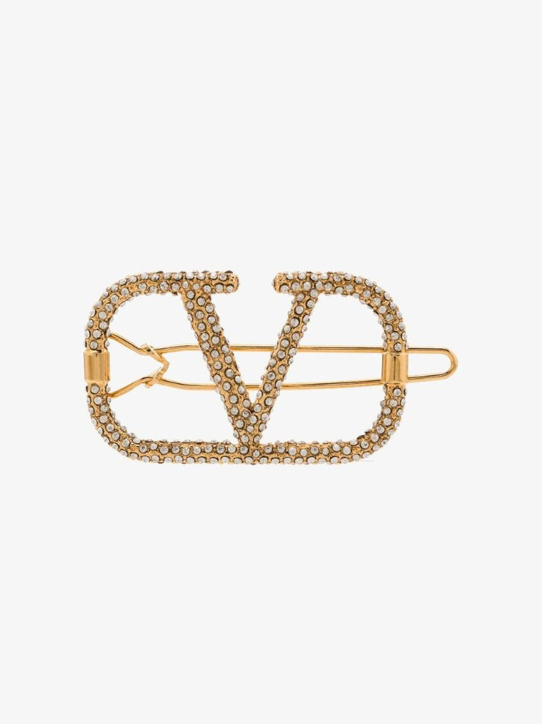 Gold Tone Vlogo Signature Crystal Hair Clip