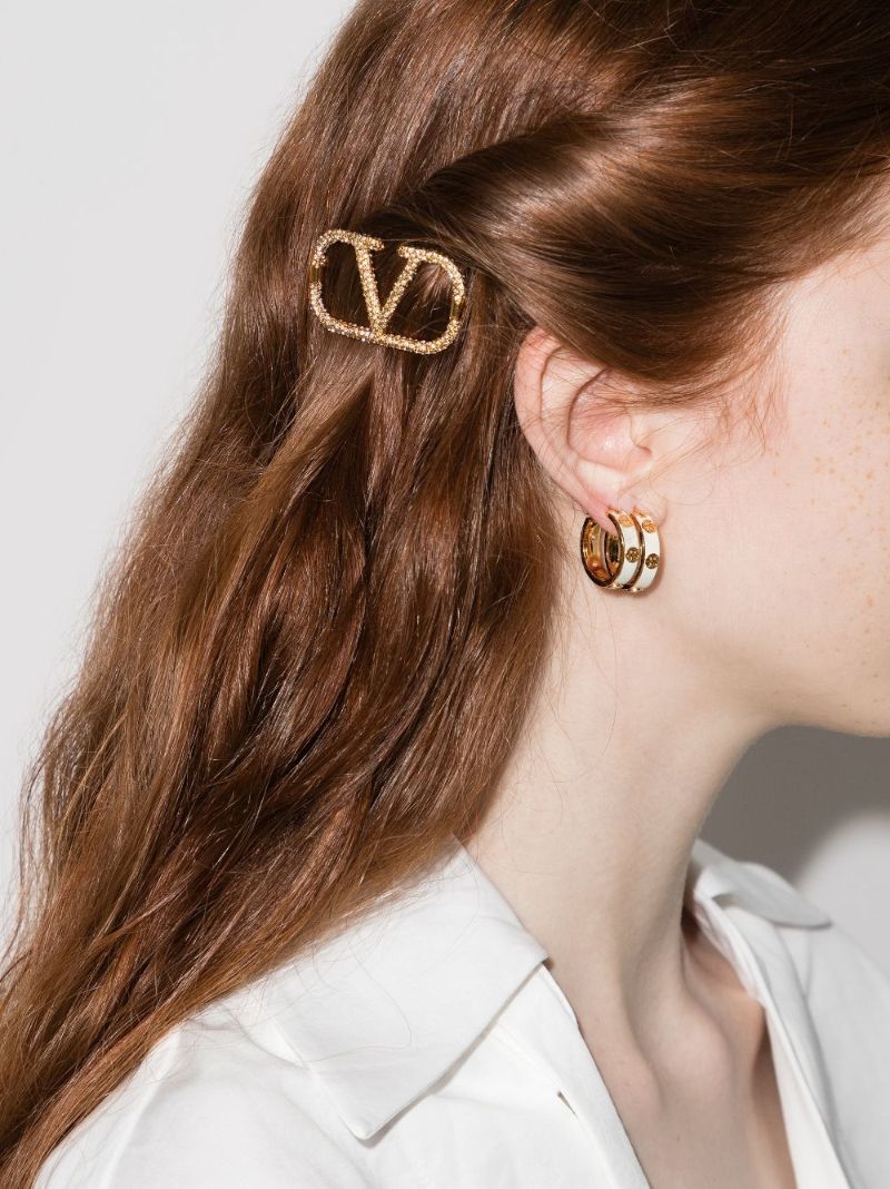 Gold Tone Vlogo Signature Crystal Hair Clip