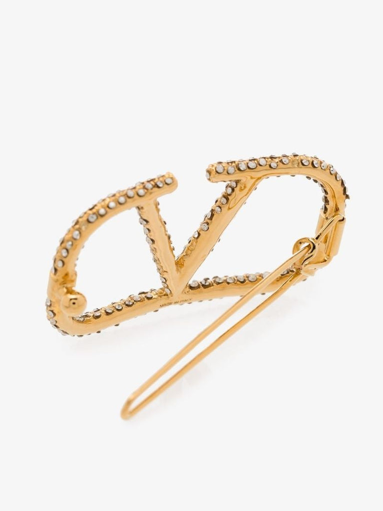 Gold Tone Vlogo Signature Crystal Hair Clip