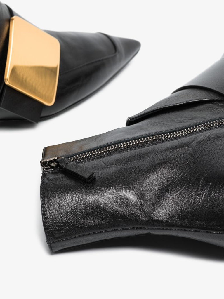 Black Buckled Leather Ankle Boots