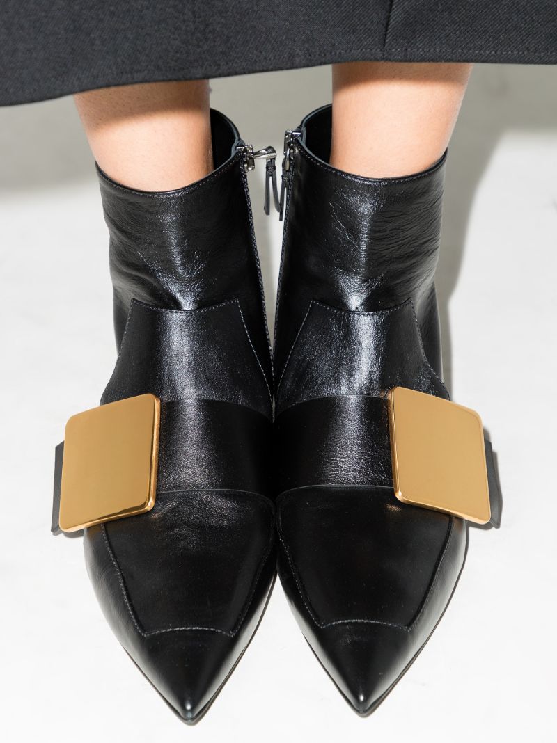 Black Buckled Leather Ankle Boots