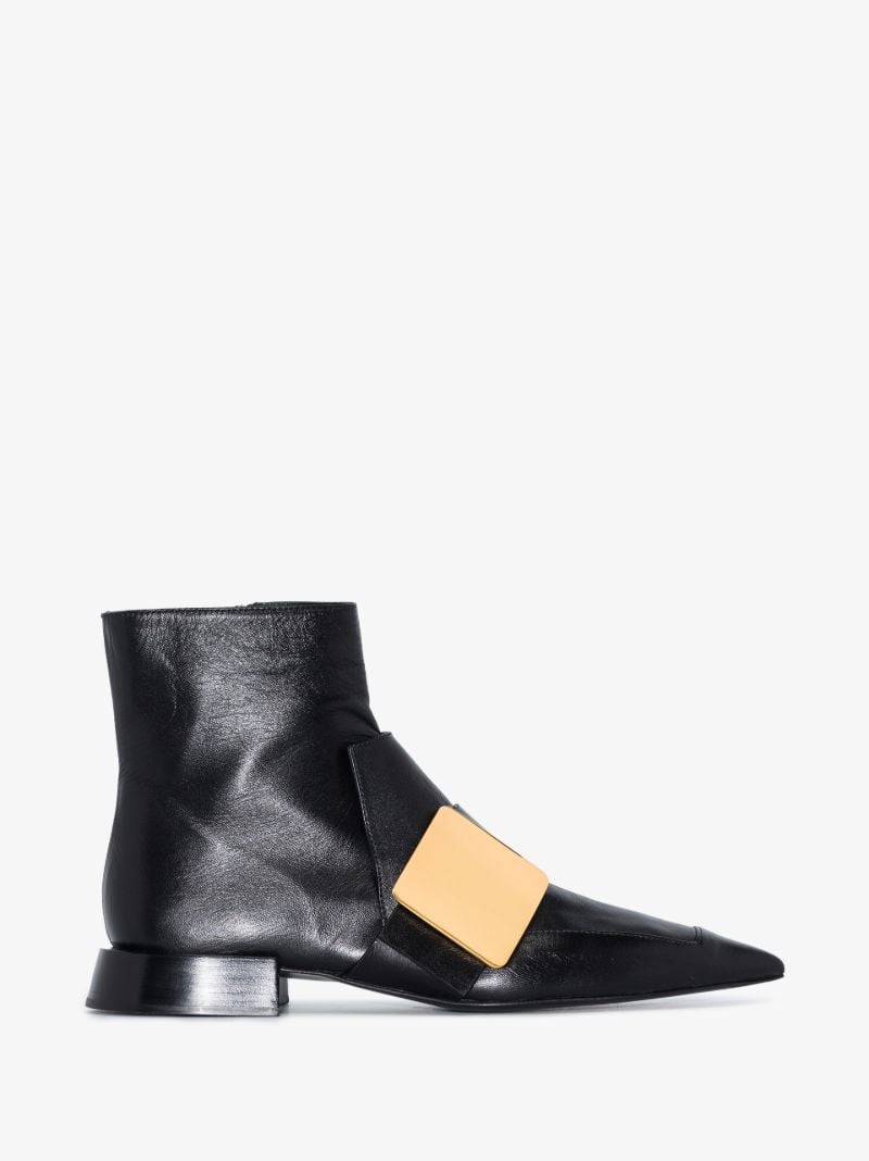 Black Buckled Leather Ankle Boots