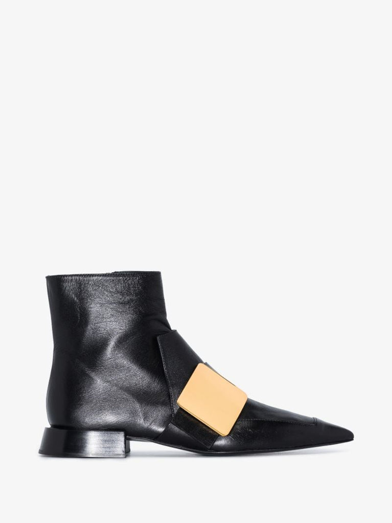 Black Buckled Leather Ankle Boots