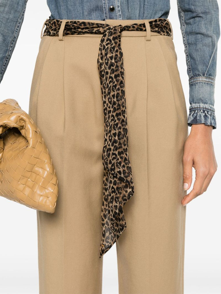 Neutral Wide-leg Belted Trousers