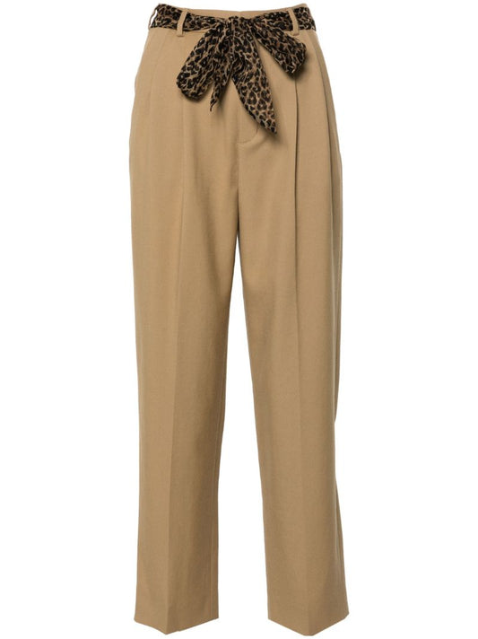 Neutral Wide-leg Belted Trousers