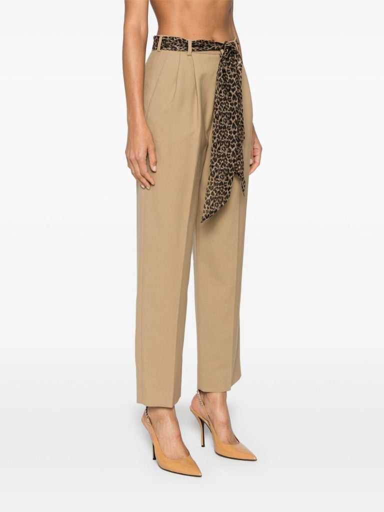 Neutral Wide-leg Belted Trousers