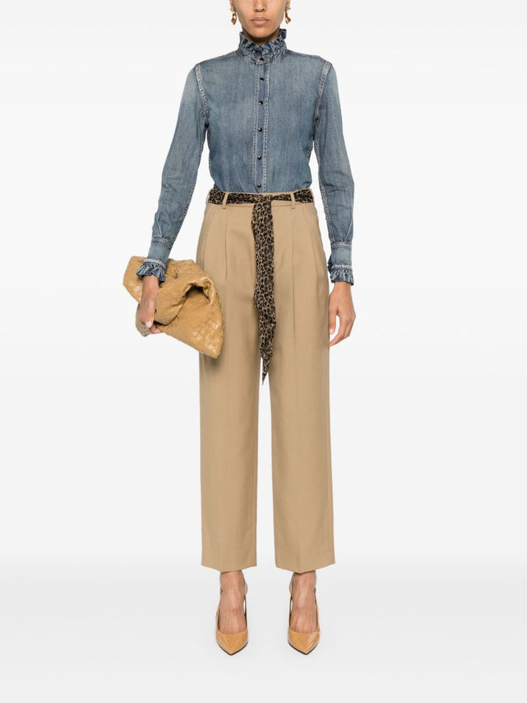 Neutral Wide-leg Belted Trousers