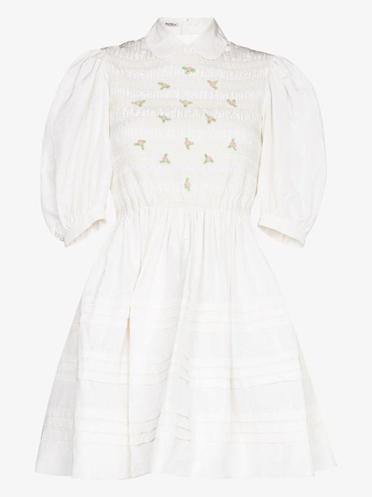 Rose Embroidered Silk Mini Dress