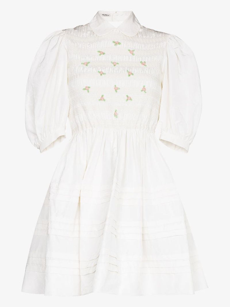 Rose Embroidered Silk Mini Dress
