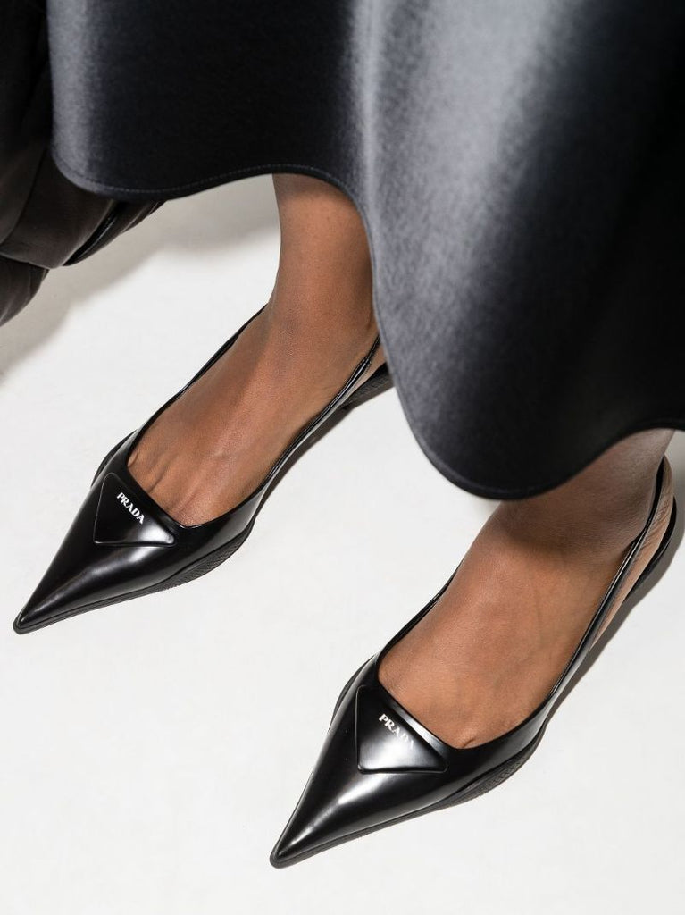 Black 55 Leather Slingback Pumps