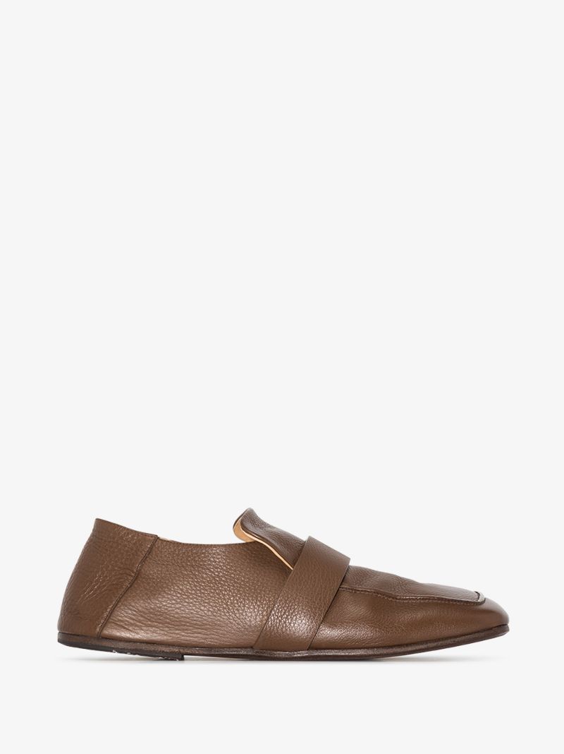 Brown Spatolona Square Toe Leather Loafers