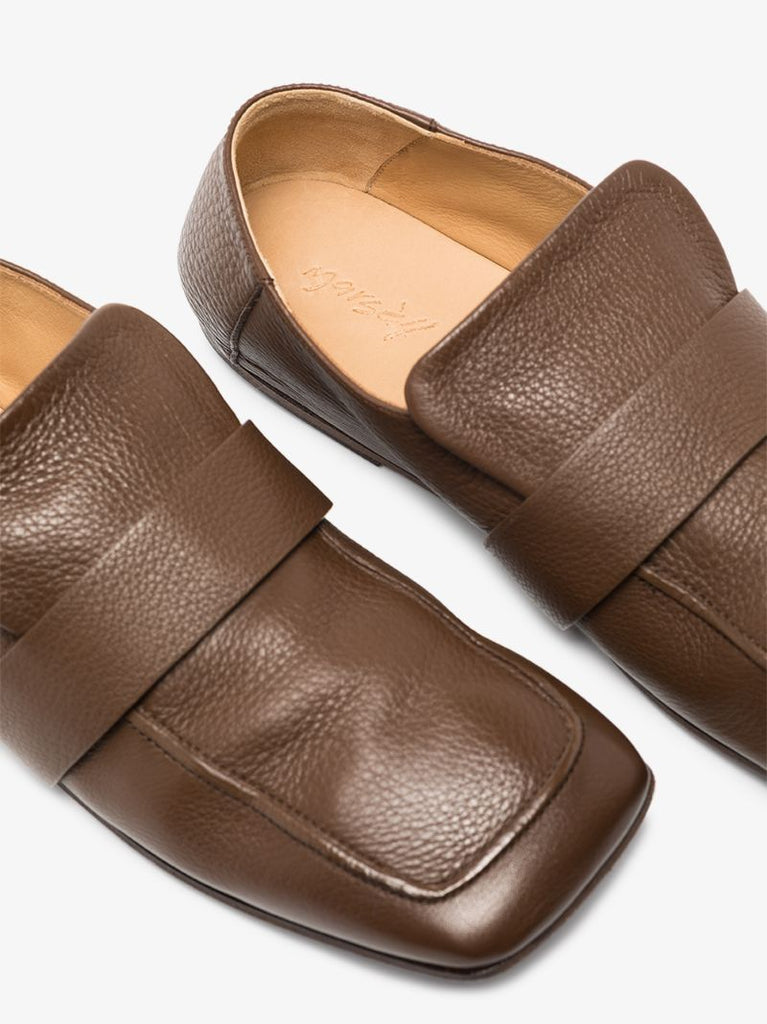 Brown Spatolona Square Toe Leather Loafers