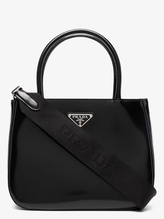 Black Logo Patent Leather Tote Bag