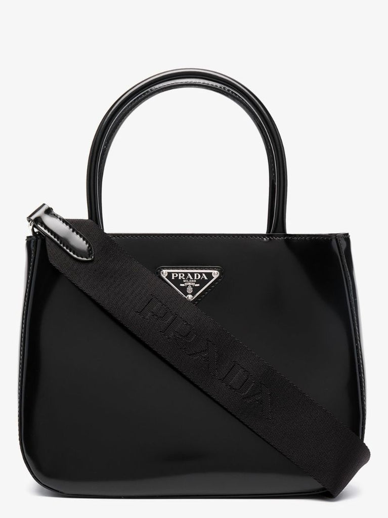 Black Logo Patent Leather Tote Bag