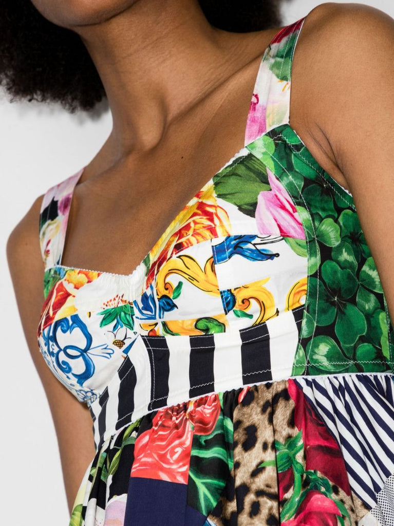 Patchwork Print Flared Mini Dress