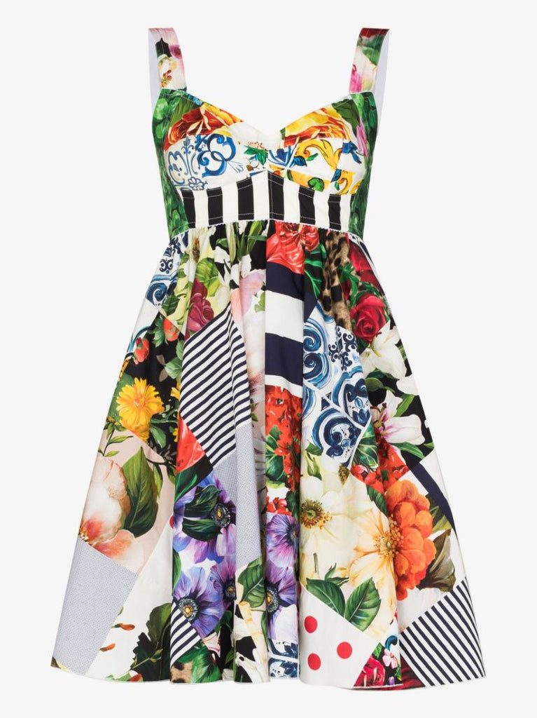 Patchwork Print Flared Mini Dress