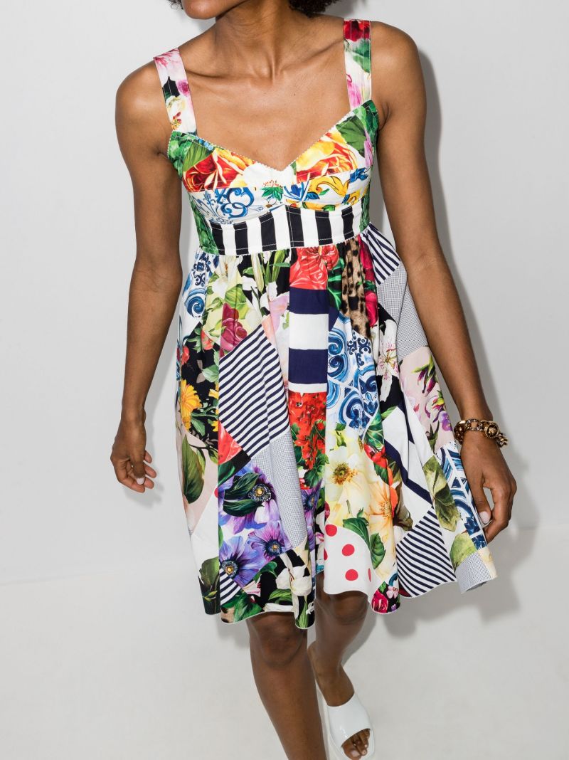 Patchwork Print Flared Mini Dress