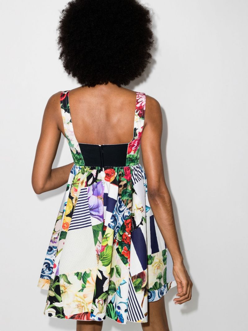 Patchwork Print Flared Mini Dress