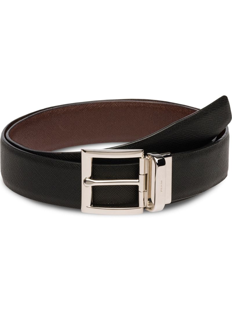 Black Saffiano Leather Reversible Belt
