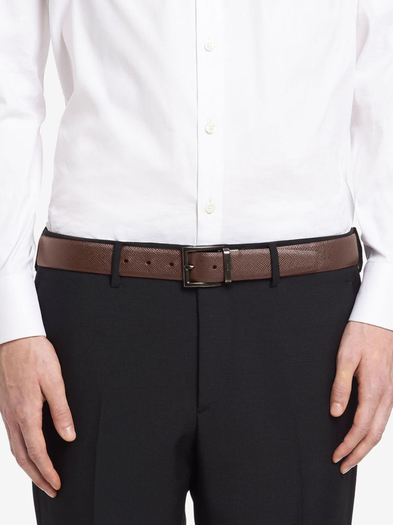 Black Saffiano Leather Reversible Belt
