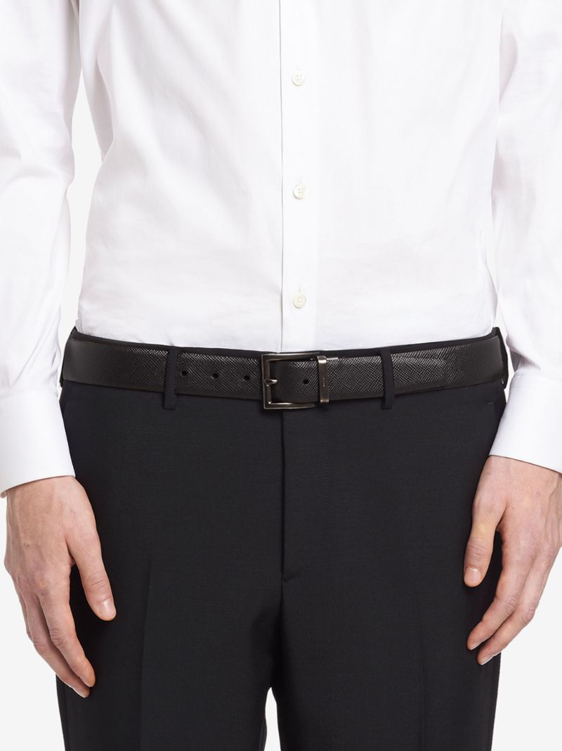 Black Saffiano Leather Reversible Belt