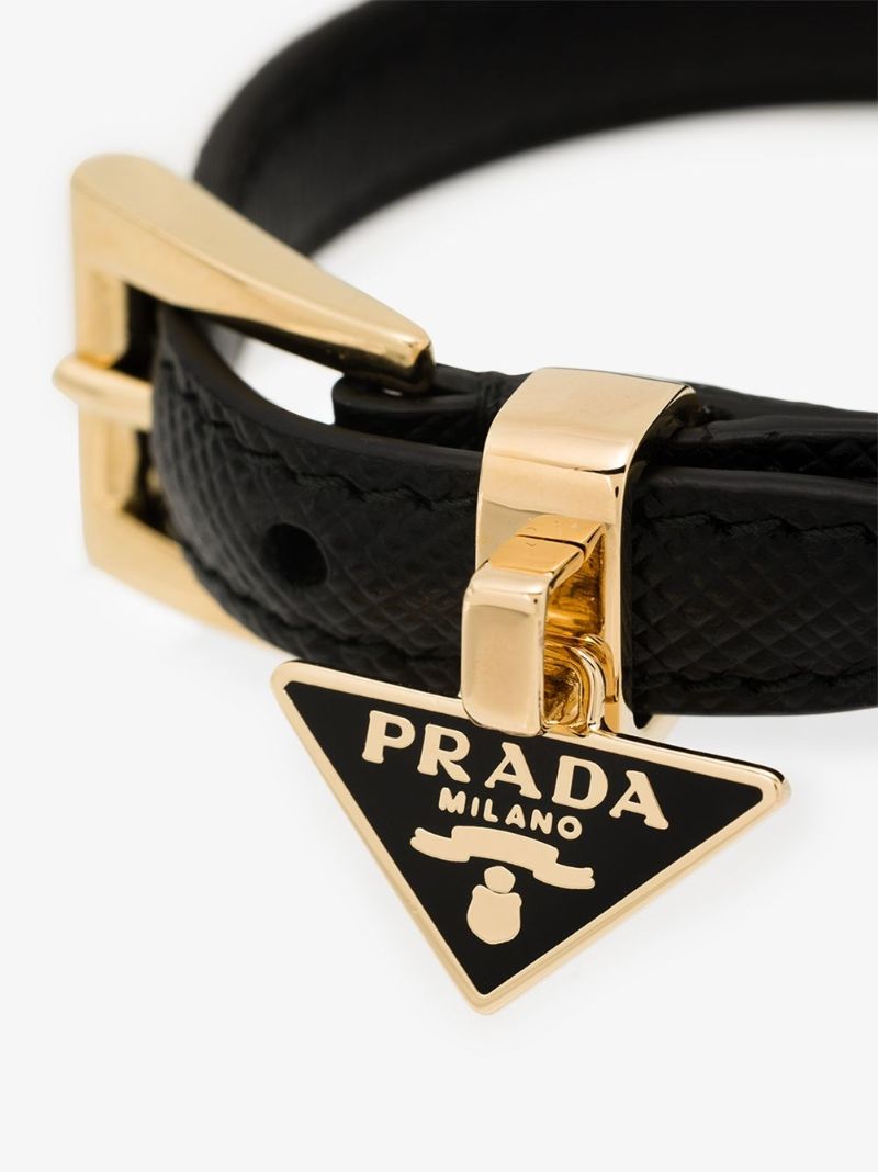 Black Triangle Logo Leather Bracelet