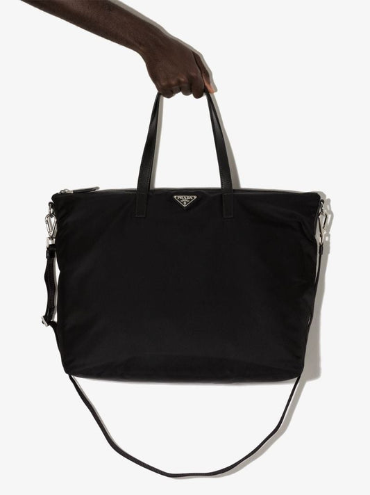 Black Re-nylon Logo Plaque Tote Bag