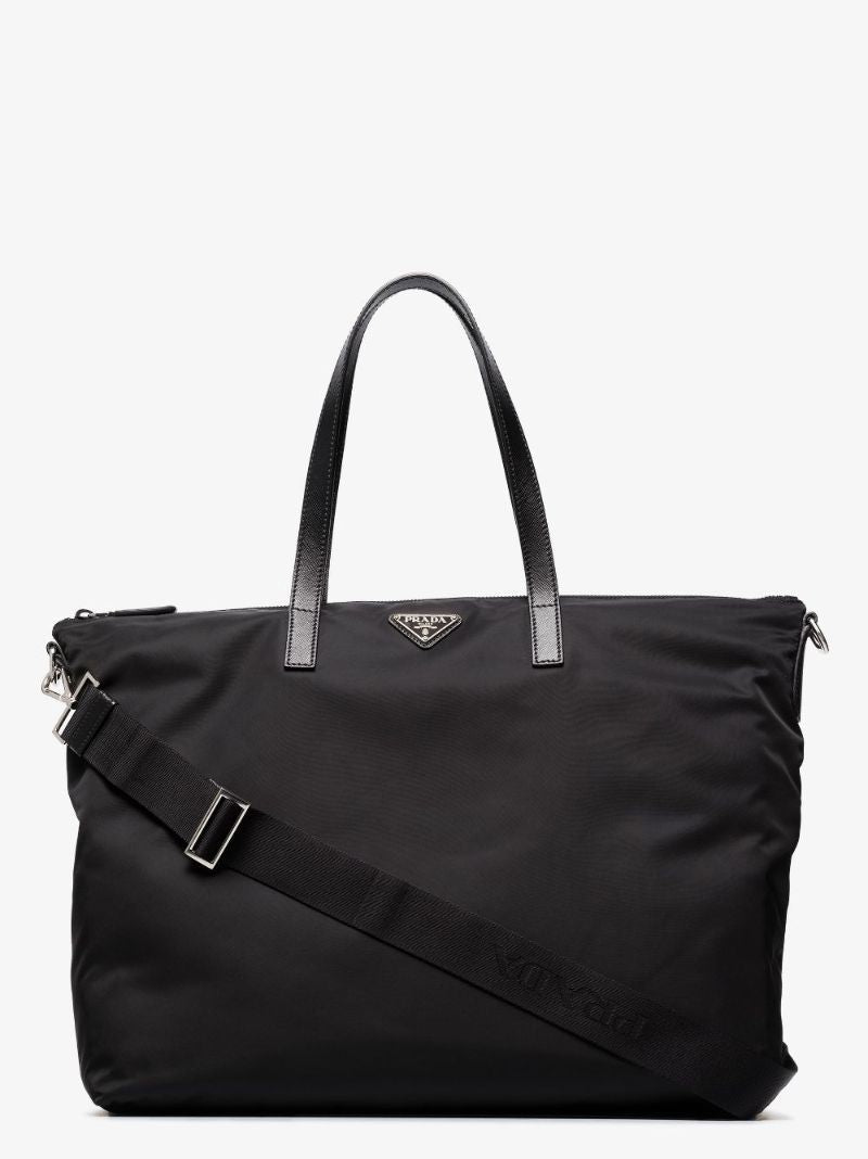 Black Re-nylon Logo Plaque Tote Bag