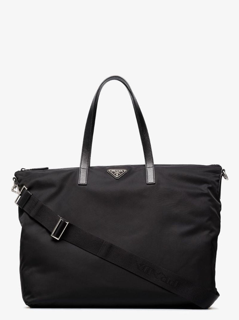 Black Re-nylon Logo Plaque Tote Bag