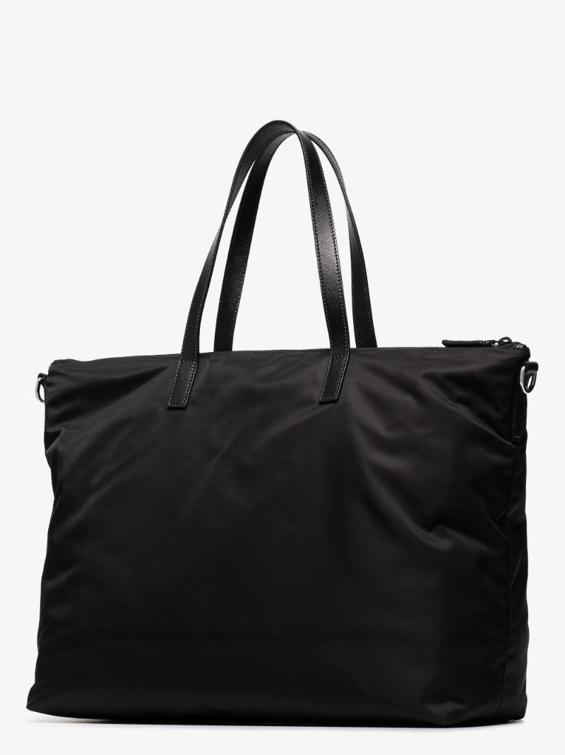 Black Re-nylon Logo Plaque Tote Bag