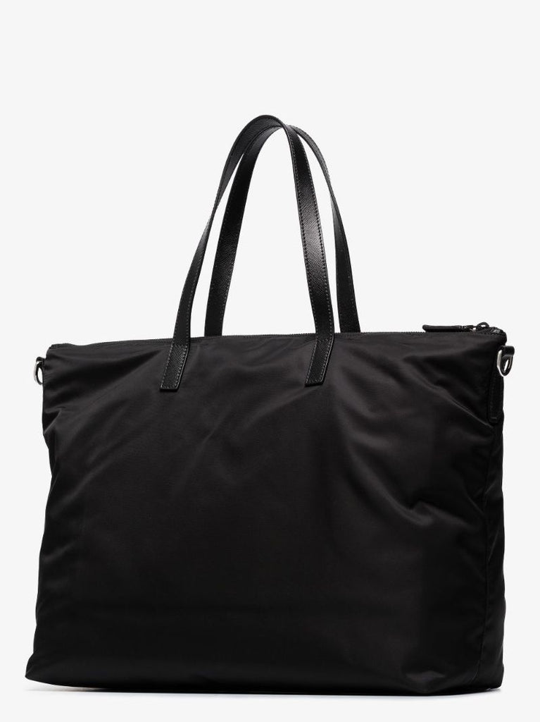 Black Re-nylon Logo Plaque Tote Bag
