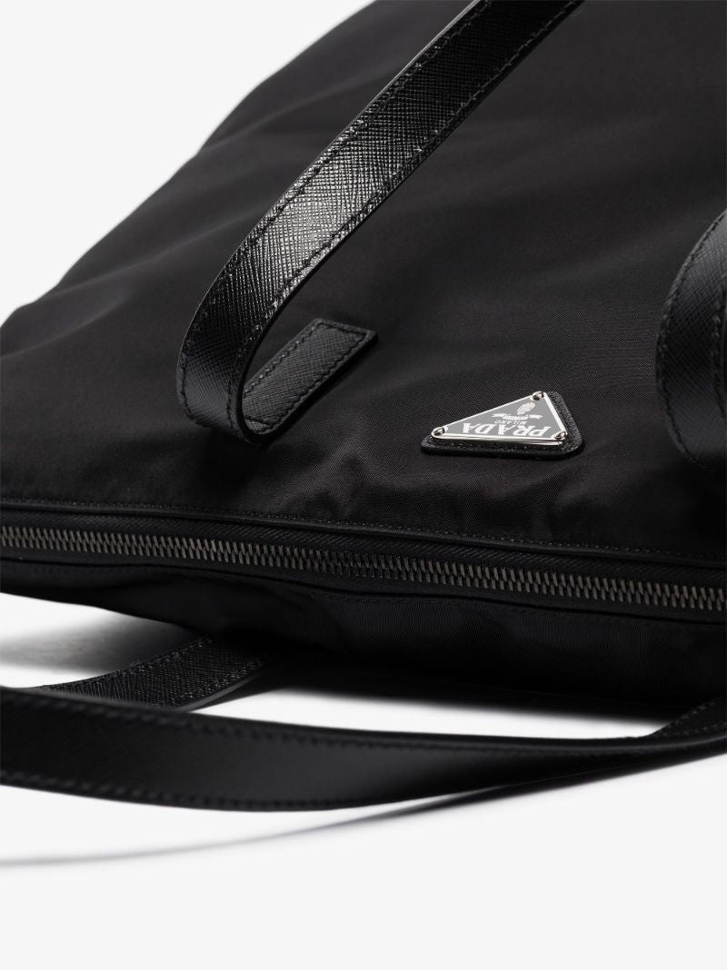 Black Re-nylon Logo Plaque Tote Bag
