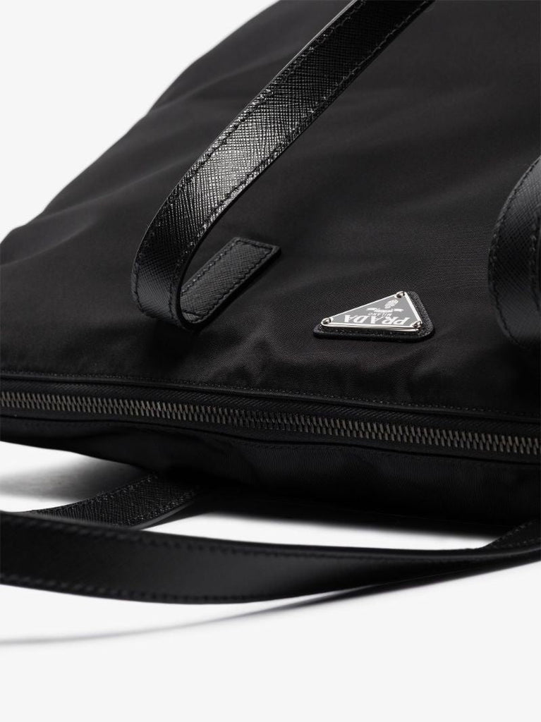 Black Re-nylon Logo Plaque Tote Bag