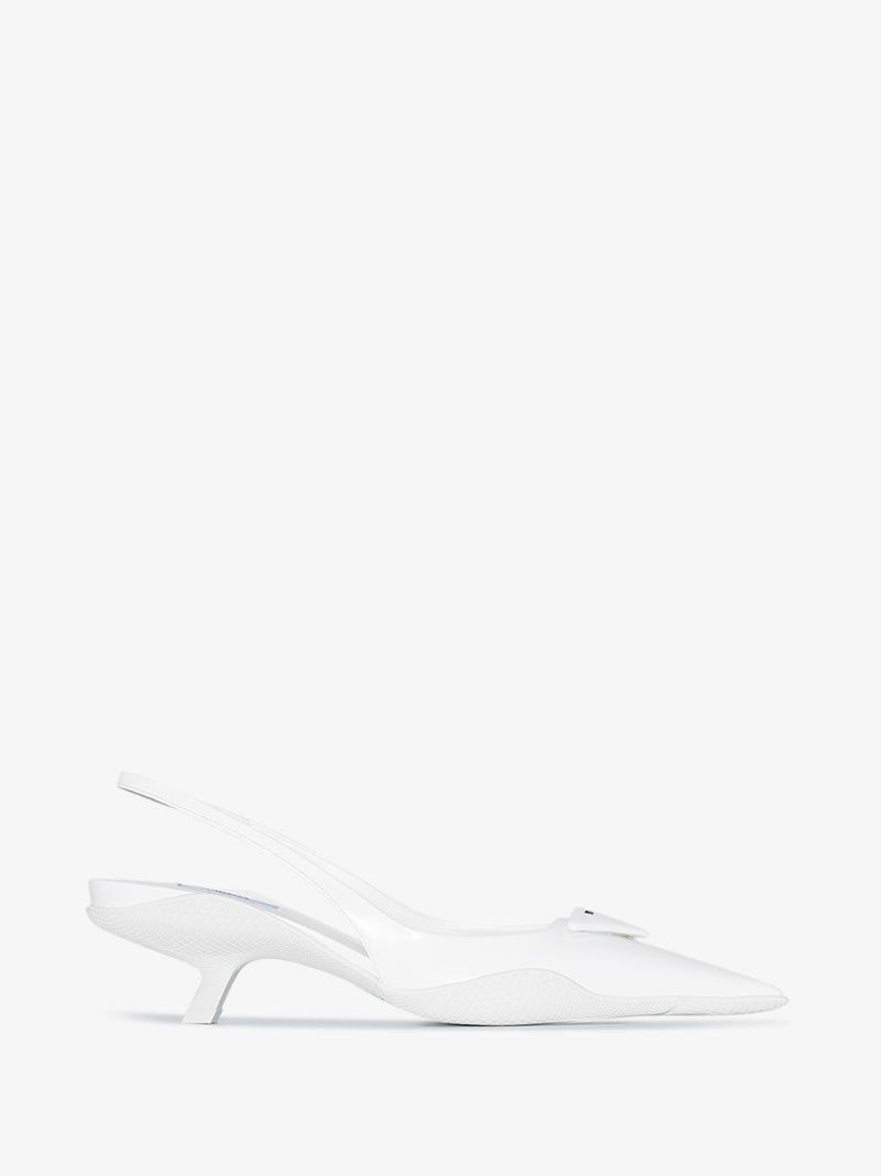 White 30 Logo Plaque Slingback Leather Pumps