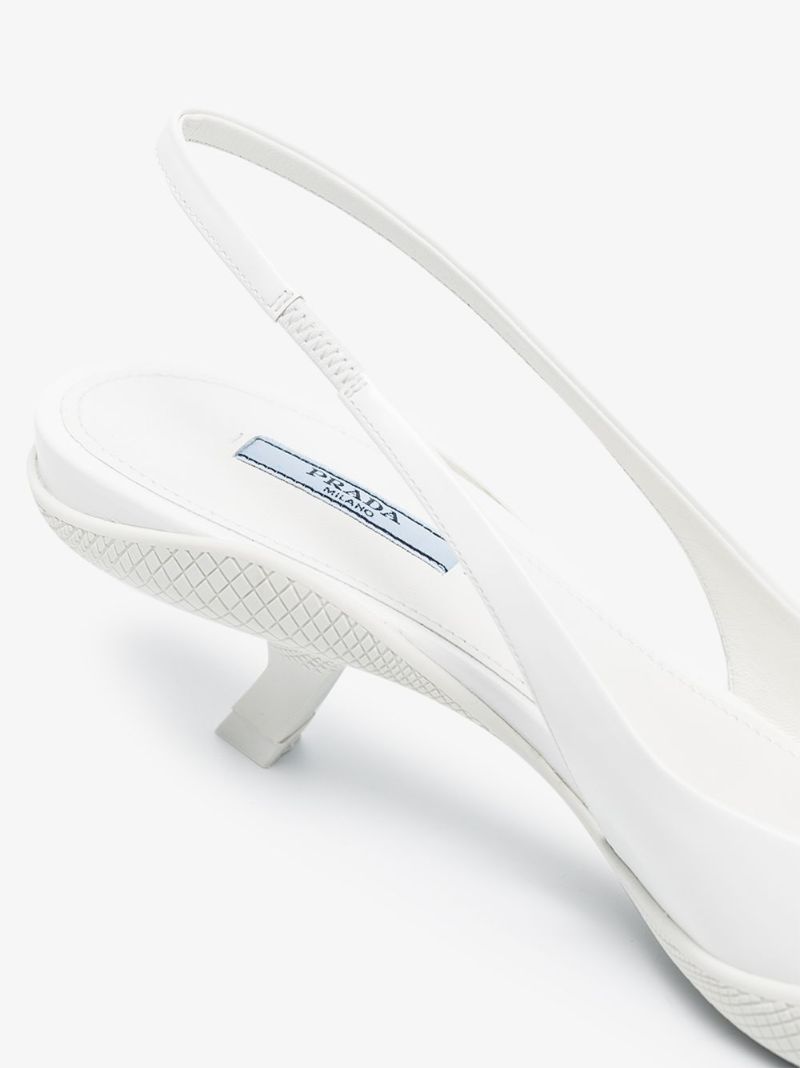 White 30 Logo Plaque Slingback Leather Pumps