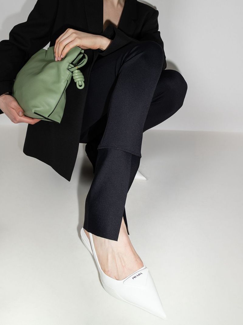 White 30 Logo Plaque Slingback Leather Pumps