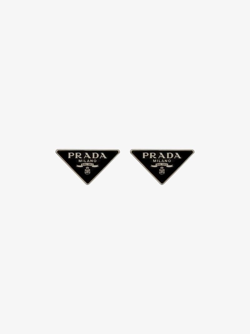 Silver Tone and Black Symbole Stud Earrings