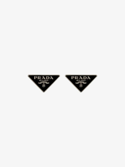 Silver Tone and Black Symbole Stud Earrings