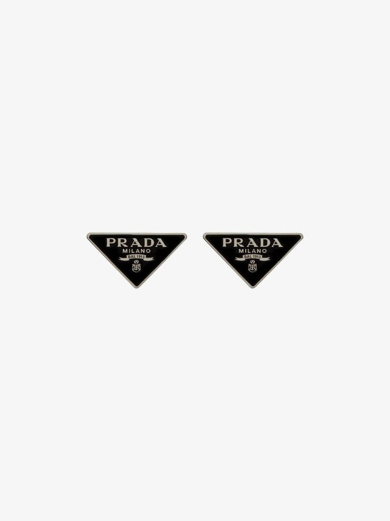 Silver Tone and Black Symbole Stud Earrings