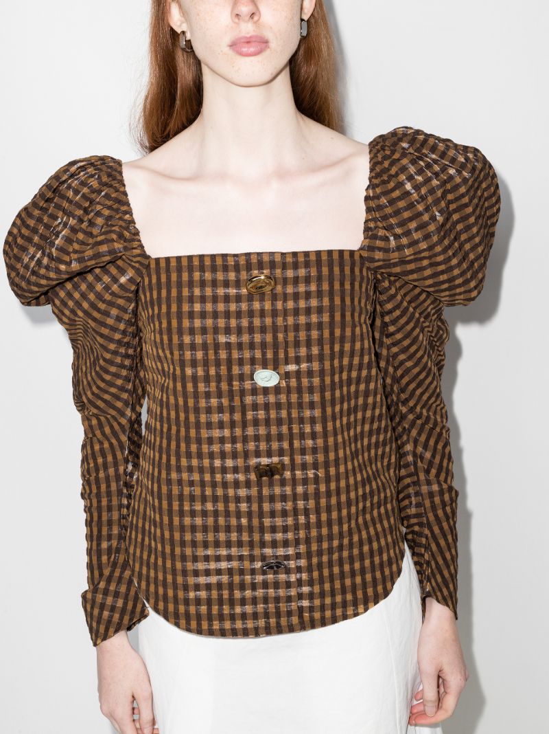 Maya Puff Sleeve Checked Blouse