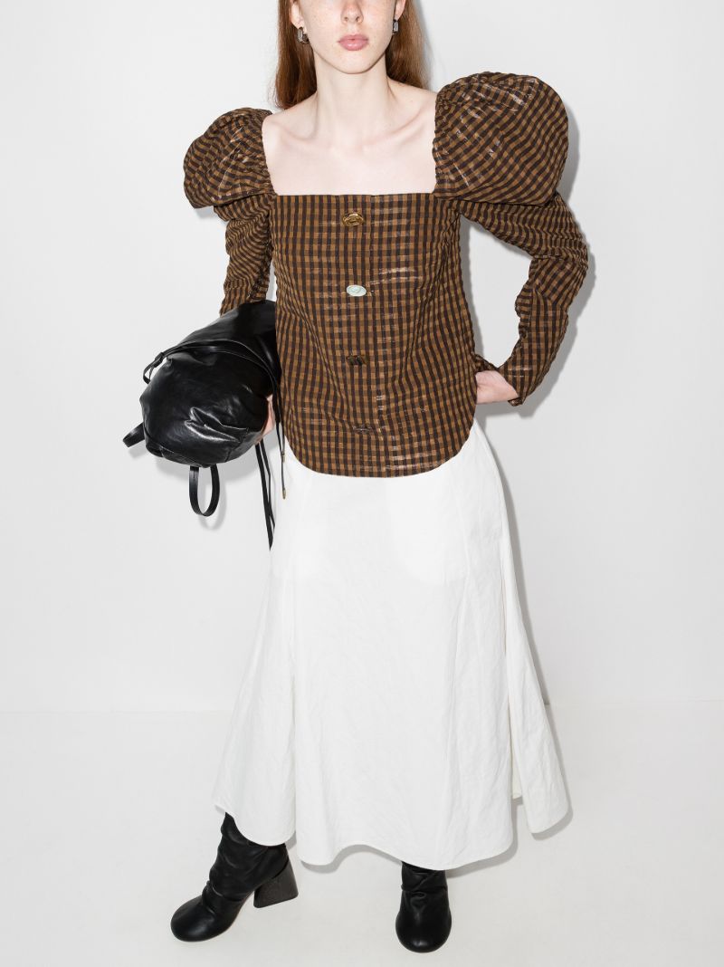 Maya Puff Sleeve Checked Blouse