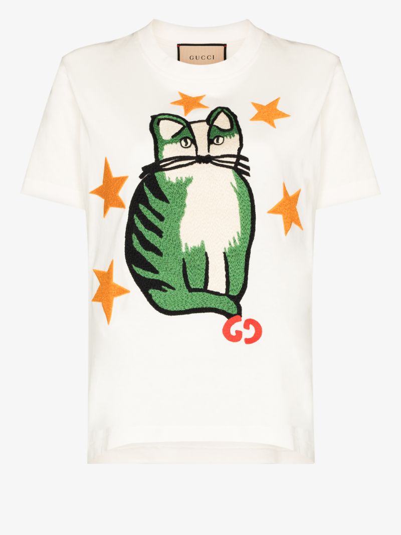 Star Cat Embroidered T-shirt