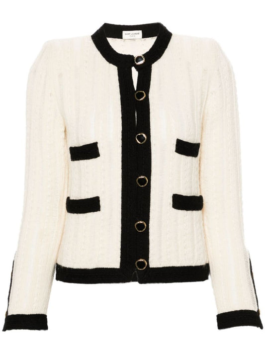 White Tailored Ribbed Wool Jacket