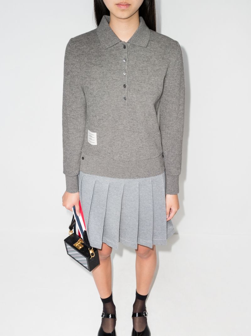 Grey Long Sleeve Cashmere Polo Shirt