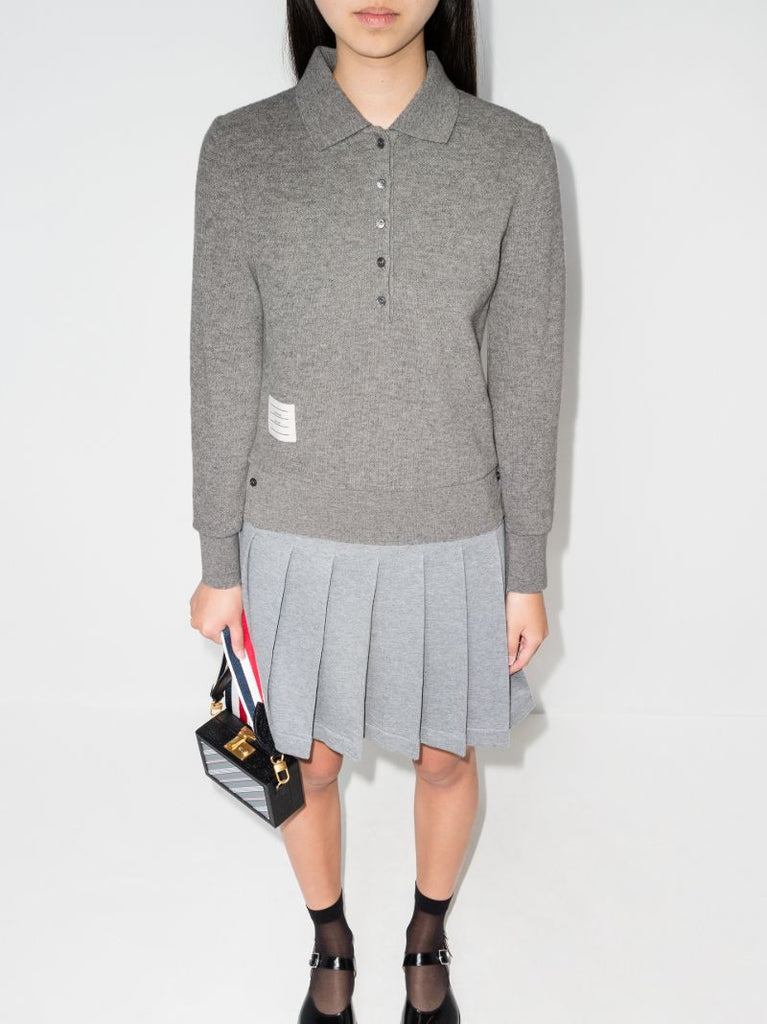 Grey Long Sleeve Cashmere Polo Shirt