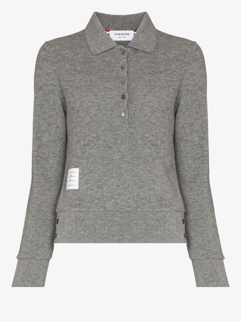 Grey Long Sleeve Cashmere Polo Shirt