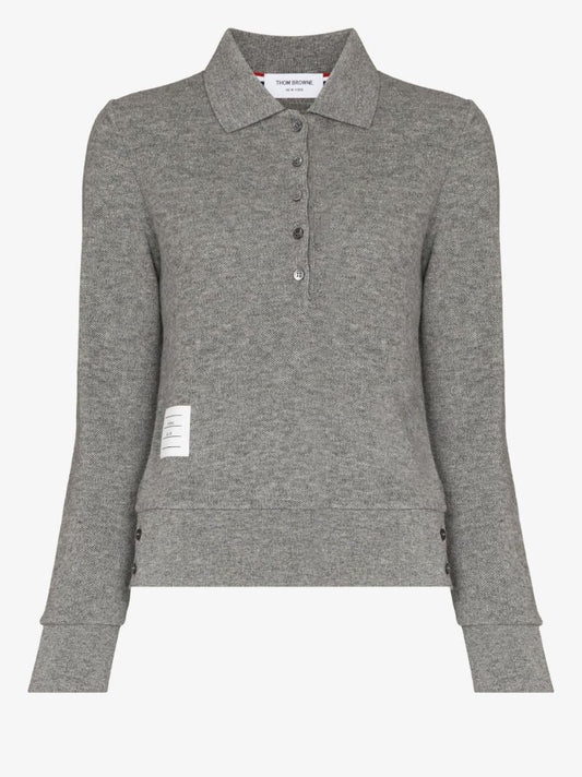 Grey Long Sleeve Cashmere Polo Shirt