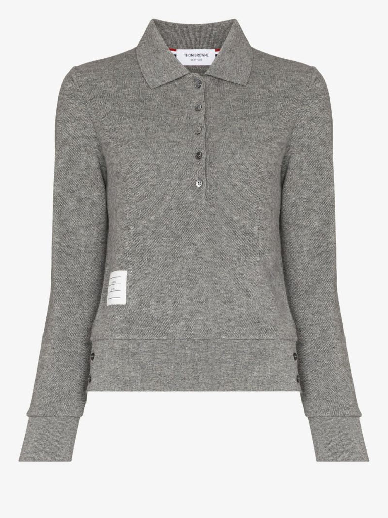 Grey Long Sleeve Cashmere Polo Shirt